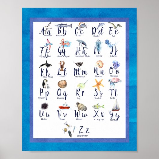 Poster Sea Life Ocean Animaux Alphabet pour enfants (Devant)