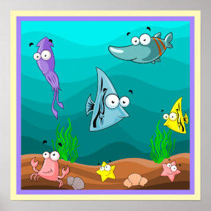 Poster Sea Life Under the Sea Cute Cartoon