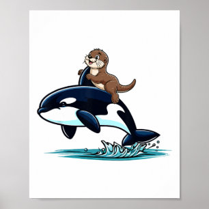 Poster Sea Otter Riding Orca Costume Amoureux des animaux