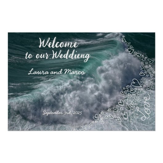 Poster Sea photography and doodle drawing of a wedding (Devant)