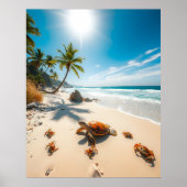 Poster Sea Turtle & Crabs on Tropical Beach – Serene Ocea (Devant)