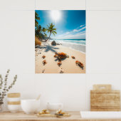 Poster Sea Turtle & Crabs on Tropical Beach – Serene Ocea (Cuisine)