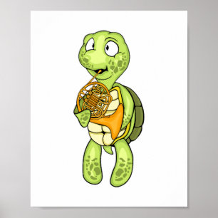 Poster Sea Turtle French Horn Player Kids Music Horn