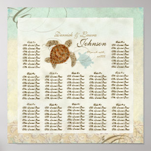 Poster Sea Turtle Modern Coastal Ocean Beach Swirls