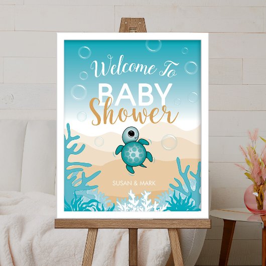 Poster Sea turtle theme baby shower Welcome Sign