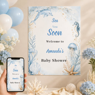 Poster Sea You Soon Bienvenue Baby Shower Bleu