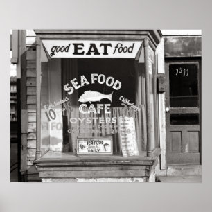 Poster Seafood Cafe, 1937. Photo vintage