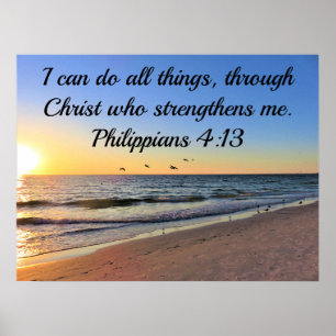 POSTER SEAGULLS AND SUNRISE PHILIPPIANS 4:13 SCRIPTURE