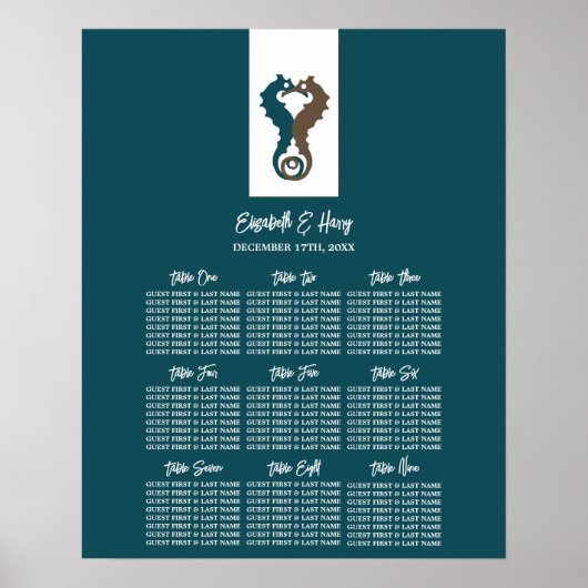 Poster Seahorse Romance, Plage Wedding Seating Chart (Devant)