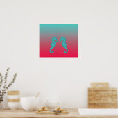 Poster Seahorse turquoise silhouettes Simple Nautical (Cuisine)