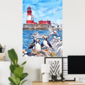 Poster Seahouses Northumberland Macareux Longstone (Bureau à domicile)