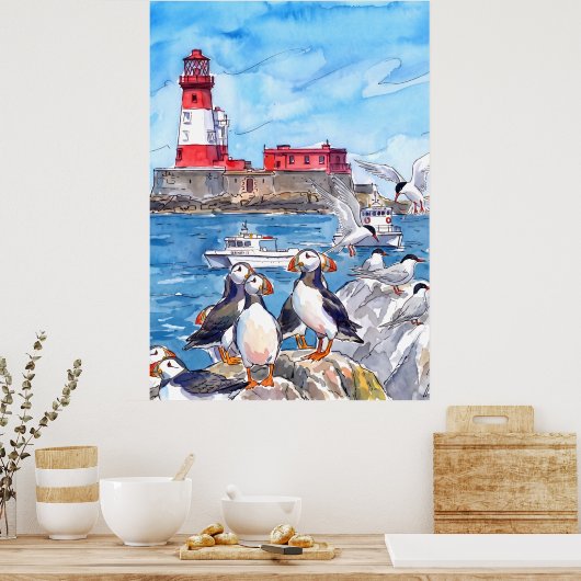 Poster Seahouses Northumberland Macareux Longstone (Cuisine)
