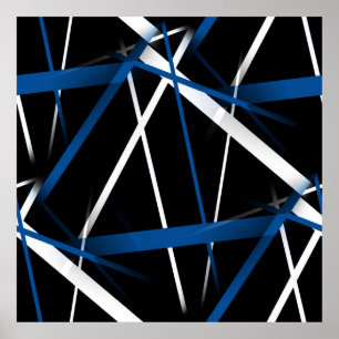 Poster Seamless Abstract  Blue and White Lines On Black B