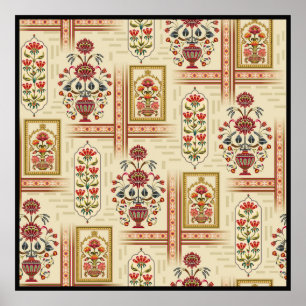 Poster Seamless beautiful mughal flower motif with patter