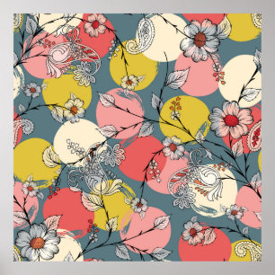 Poster Seamless flower pattern on backgroundfloral,