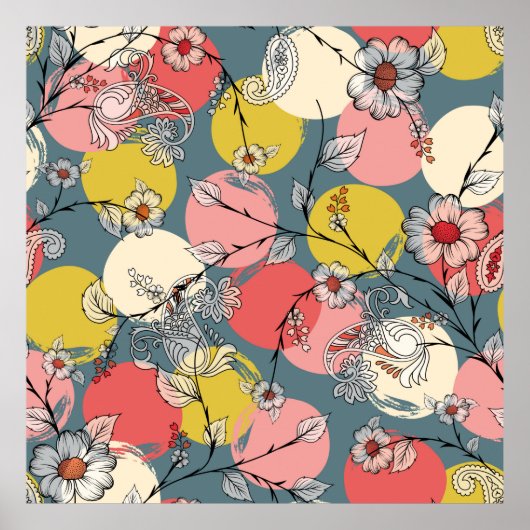 Poster Seamless flower pattern on backgroundfloral, (Devant)