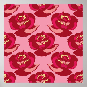 Poster Seamless pattern gold burgundy roses vintage beaut