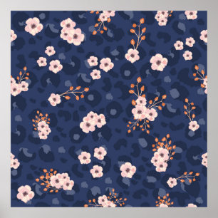 Poster Seamless pattern with leopard skin and pink small 