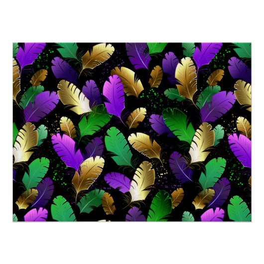 Poster Seamless Pattern with Mardi Gras feathers (Devant)