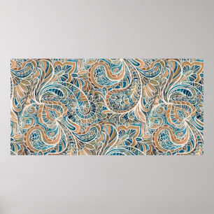 Poster Seamless pattern with multicolor Paisley print. Ha