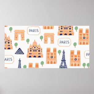 Poster Seamless pattern with Parisian landmarks paris sig