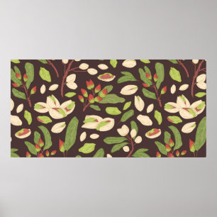 Poster Seamless pistachio pattern with nuts, shells, bran