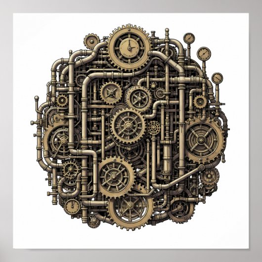 Poster Seamless Steampunk Gear Pattern Fabric and Paper (Devant)