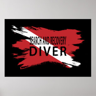 Poster Search and Recovery Diver, Diver Down Flag, Scuba
