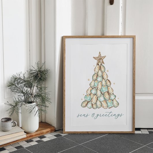 Poster "Seas & Greetings" Beach House Christmas Oyster