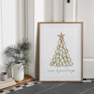 Poster "Seas & Greetings" Maison de Plage Noël Huitre