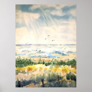 Poster Seascape with fence