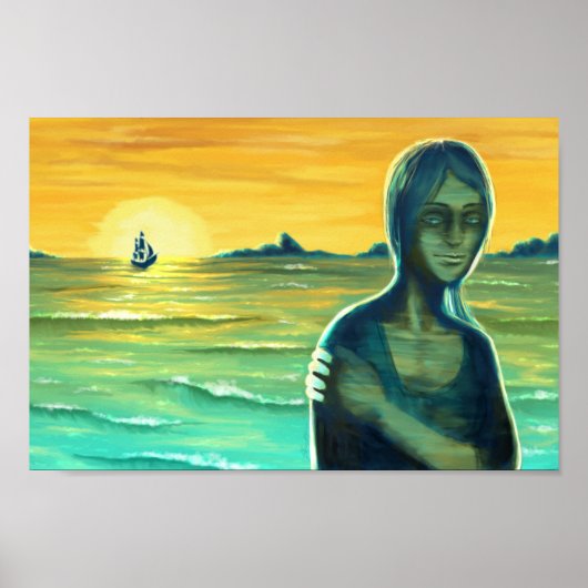 Poster Seascape Woman Portrait Peinture numérique (Devant)