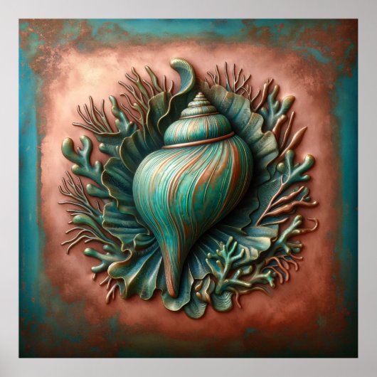 Poster Seashell Copper et Patina Beach House (Devant)