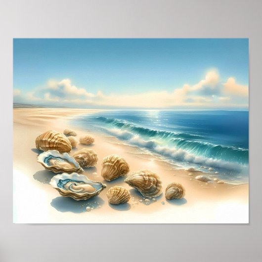 Poster Seashells on the Shore Ocean Beach Art Imprimer (Devant)