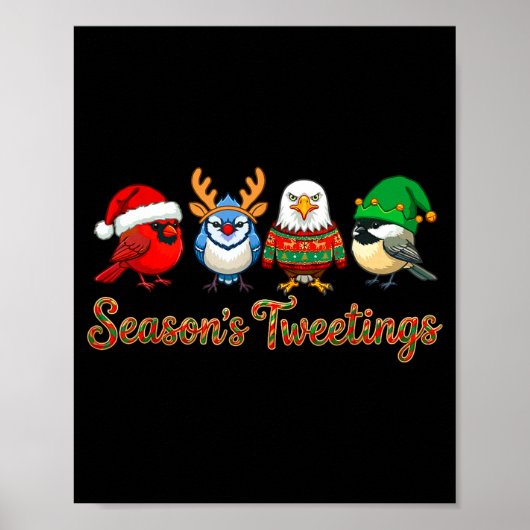 Poster Season's Tweetings Funny Christmas Birdwatcher Squ (Devant)