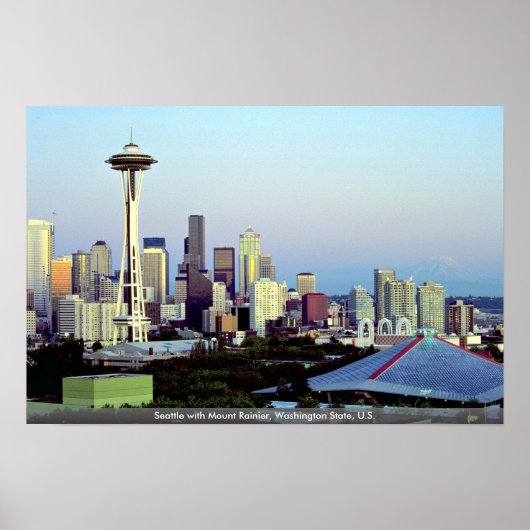Poster Seattle avec Mount Rainier, Washington State, État (Devant)