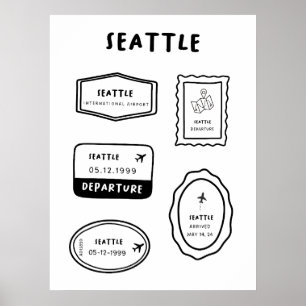Poster Seattle - Collection de timbres de voyage Des mi