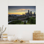 Poster Seattle Downtown Skyline à Sunset (Cuisine)