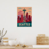 Poster Seattle - Emerald City Skyline (Cuisine)