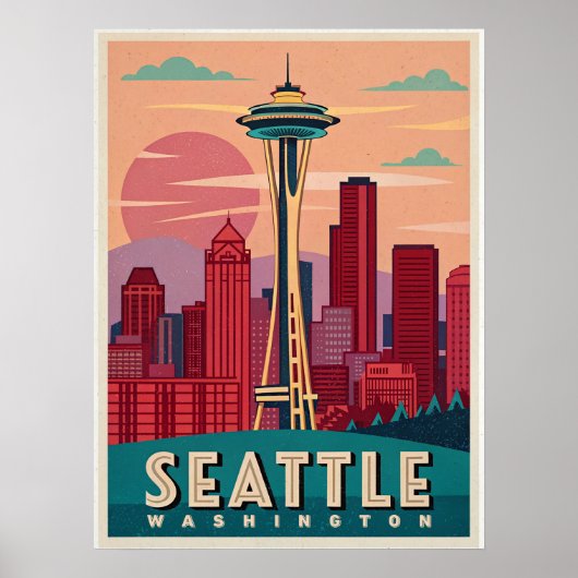 Poster Seattle - Emerald City Skyline (Devant)