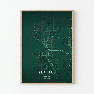 Poster Seattle Map Print Washington City Wall Art Gift