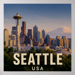 Poster ☕ Seattle Pacific Northwest Cadeau de voyage ☕