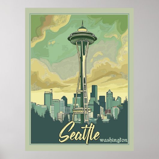 Poster Seattle Skyline - Un Vintage voyage (Devant)