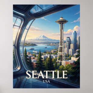 Poster Seattle USA Space Needle Montagne Voyage