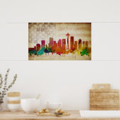 Poster Seattle, WA | Aquarelle Ville Skyline (Cuisine)
