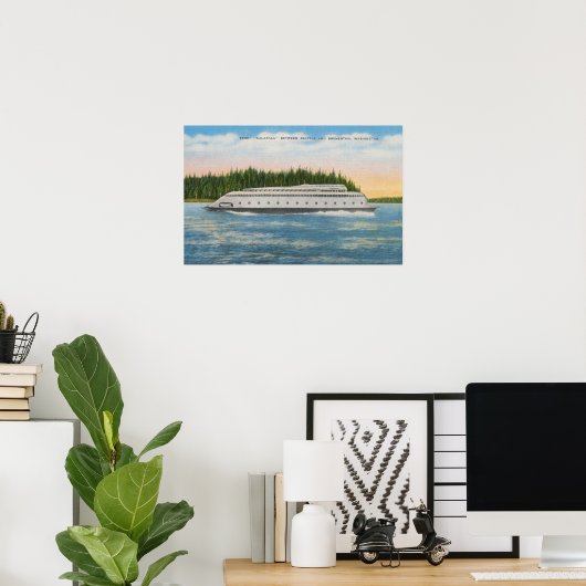 Poster Seattle, WA - Vue du ferry de Kalakala sur Puget (Bureau à domicile)