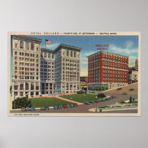 Poster Seattle, WAHotel Hollande et bâtiments municipaux