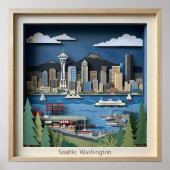 Poster Seattle Washington America Layered Paper Art (Devant)