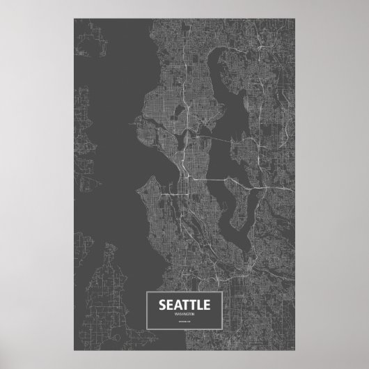 Poster Seattle, Washington (blanc sur noir) (Devant)