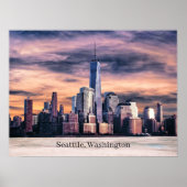 Poster Seattle, Washington Cityscape, Labellisé, (Devant)